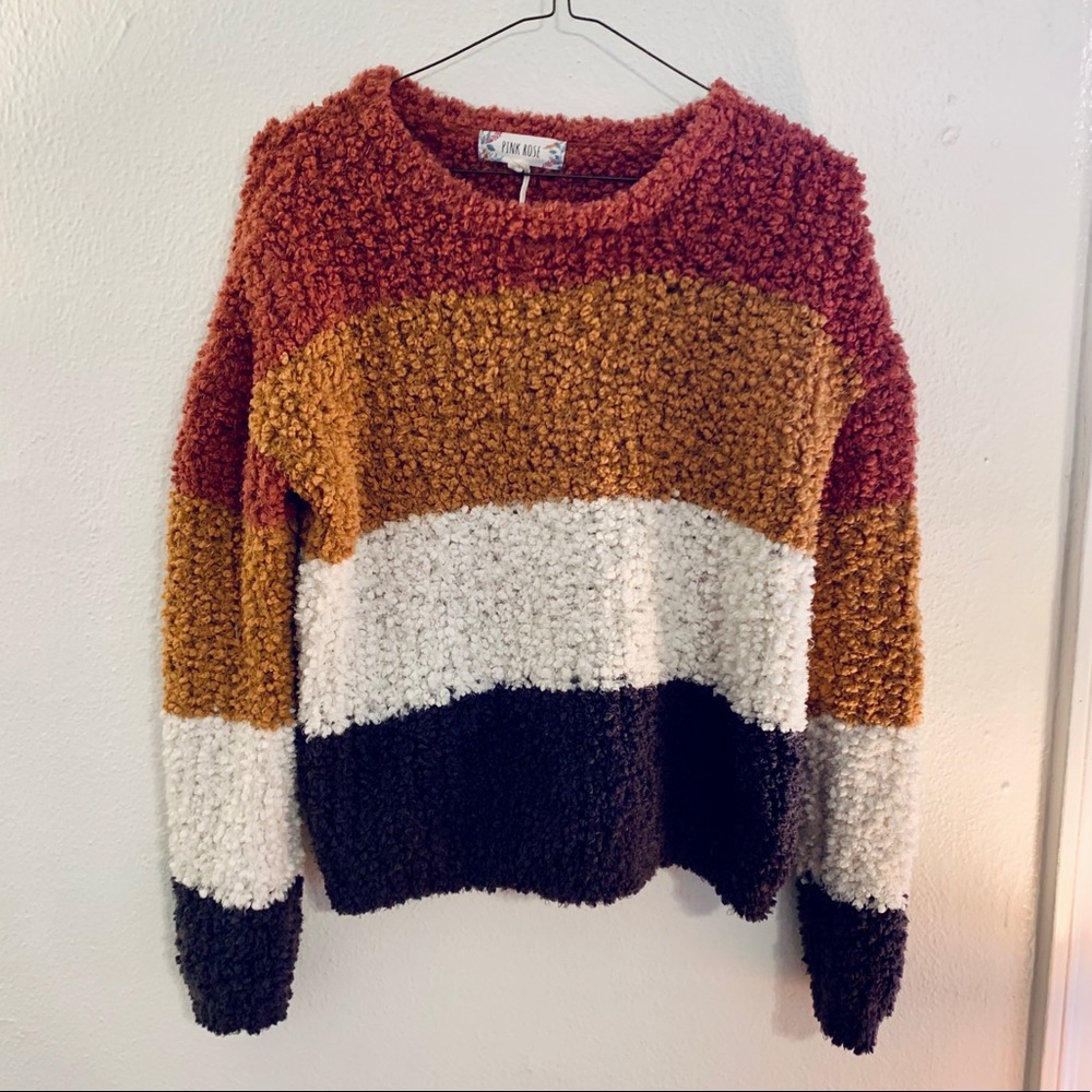 Pink Rose Neopolitan Fuzzy Sweater